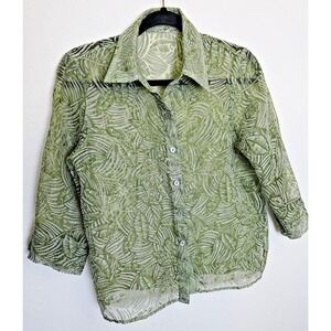 Alfred Dunner Women Top Sz 8P Button‎ Up Burnout Coastal Boho Hawaiian Green